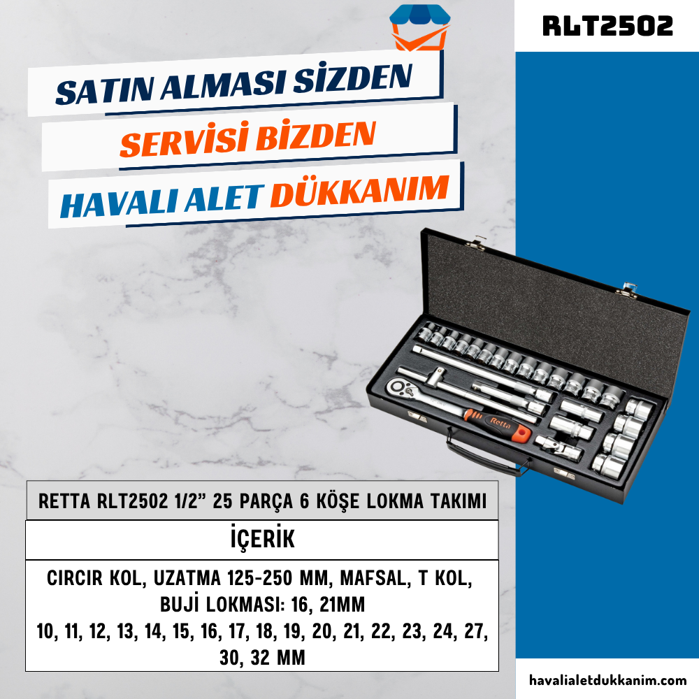 RETTA RLT2502 1/2” 25 Parça 6 Köşe Lokma Takımı