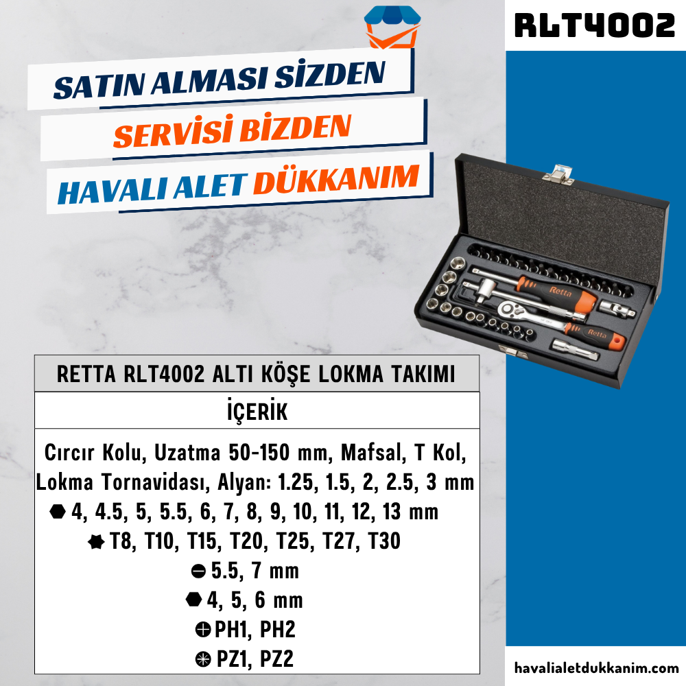 RETTA RLT4002 Altı Köşe Lokma Takımı 40 Parça 1/4
