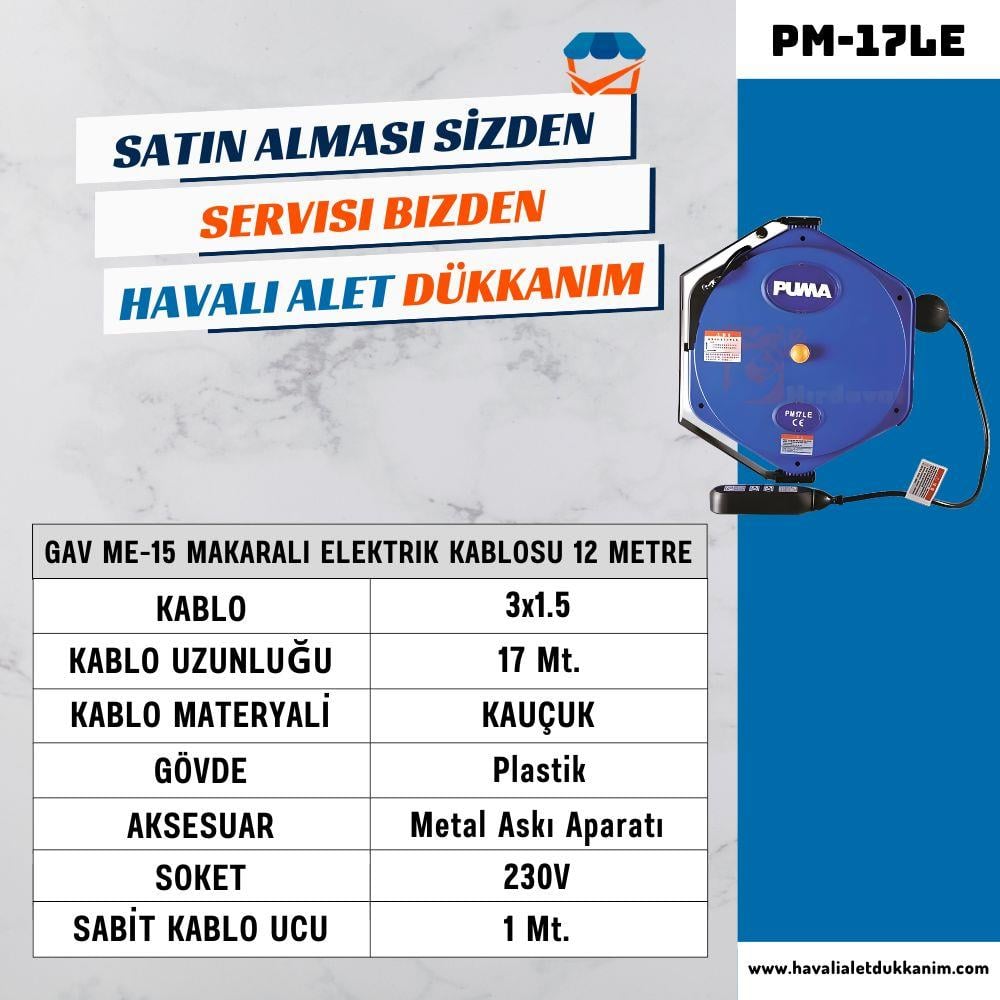 GAV PM-17LE Makaralı Elektrik Kablosu 17 Metre
