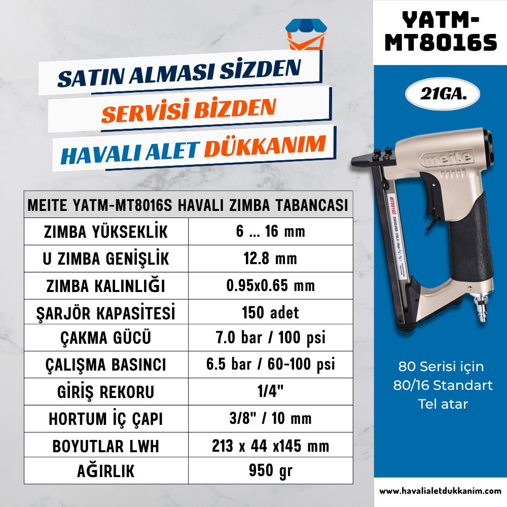 Meite YATM-MT8016S Havalı Çift Tetikli Zımba Çakma Tabancası 6-16 mm