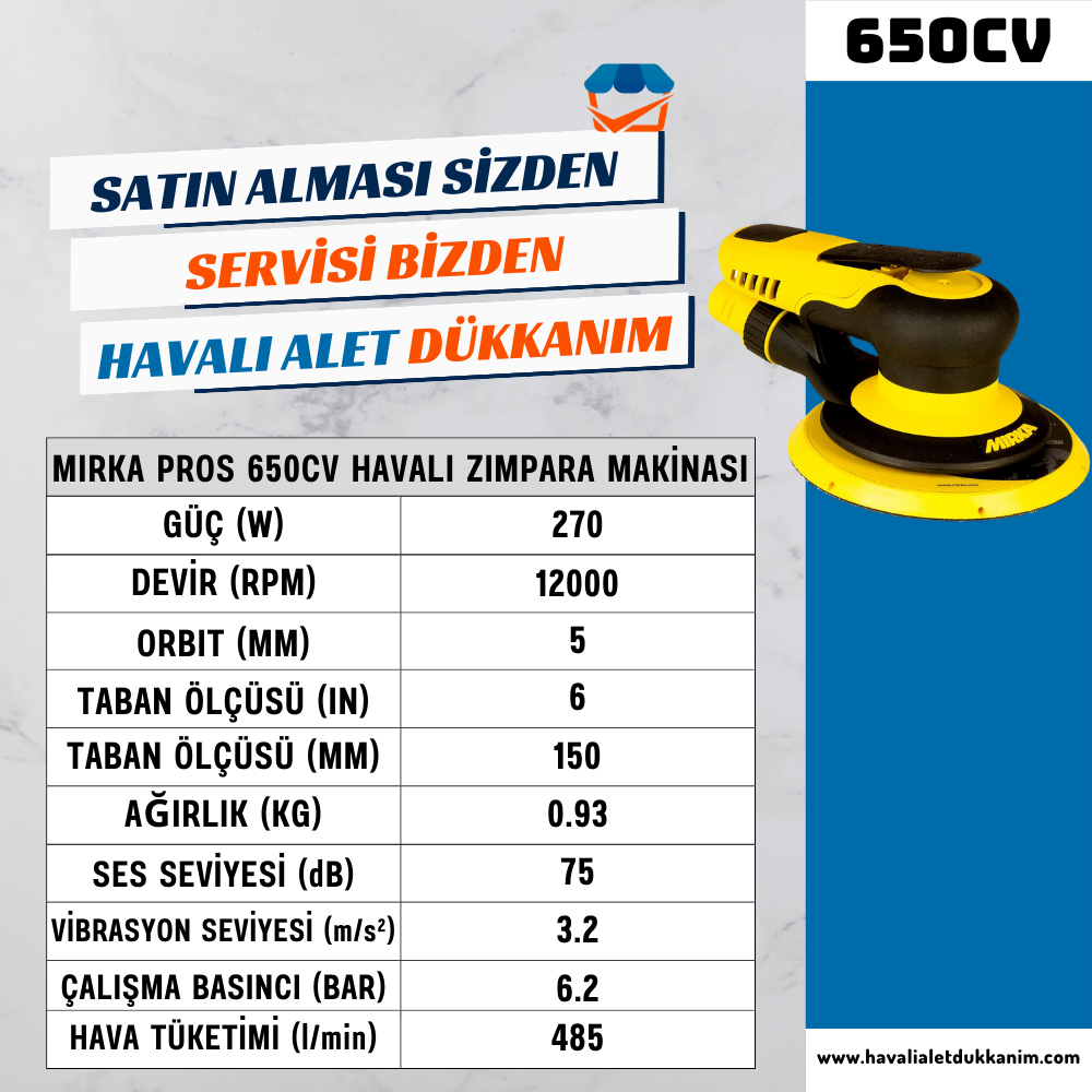 MIRKA PROS 650CV Havalı Zımpara Makinesi 150 mm