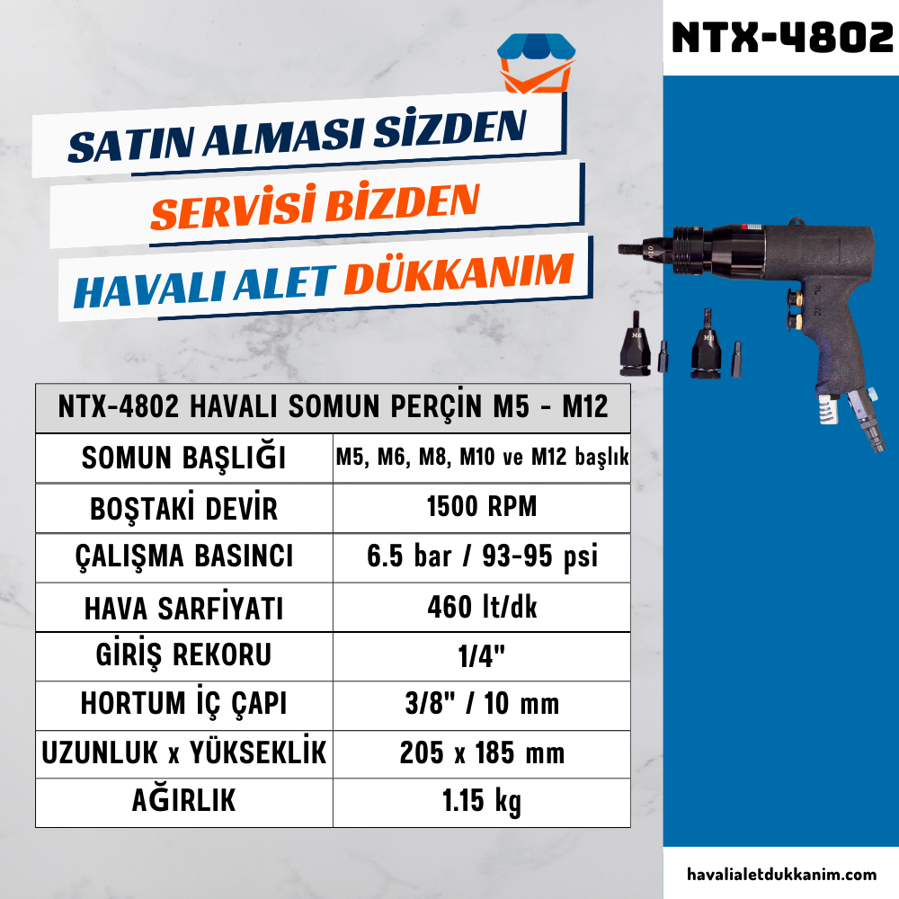 NTAirTools NTX-4802 Havalı Somun Perçin M5 - M12