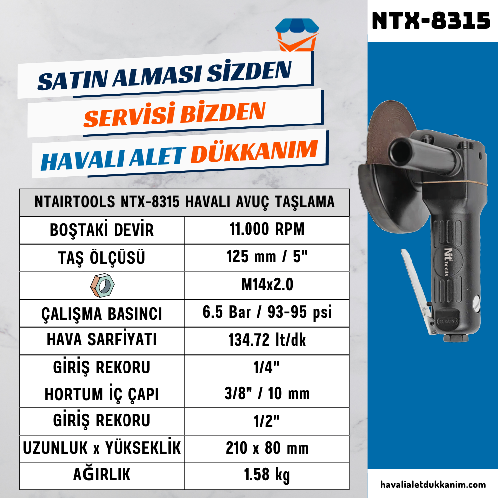 NTAirTools NTX-8315 Havalı Avuç Taşlama 115 mm