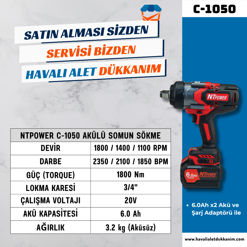 NTPOWER C-1050 Akülü Somun Sökme 3/4