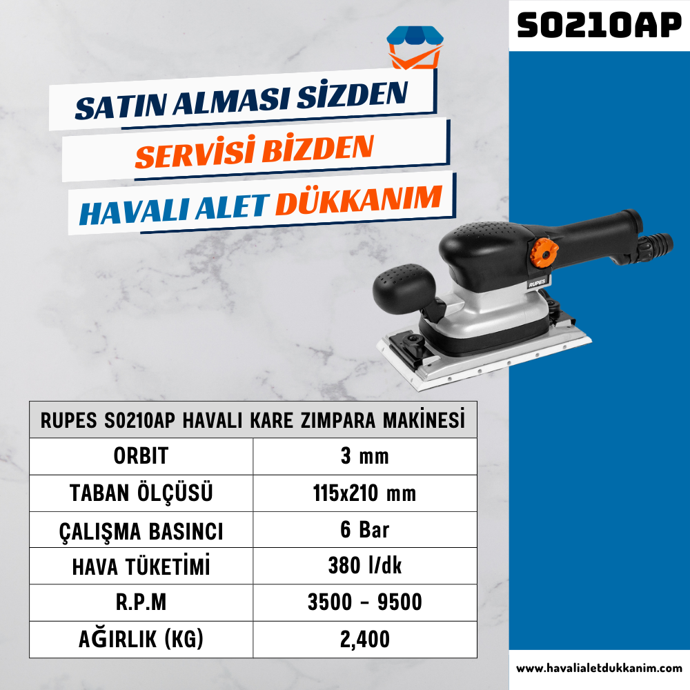RUPES S0210AP Havalı Kare Zımpara Makinesi 115x210 mm