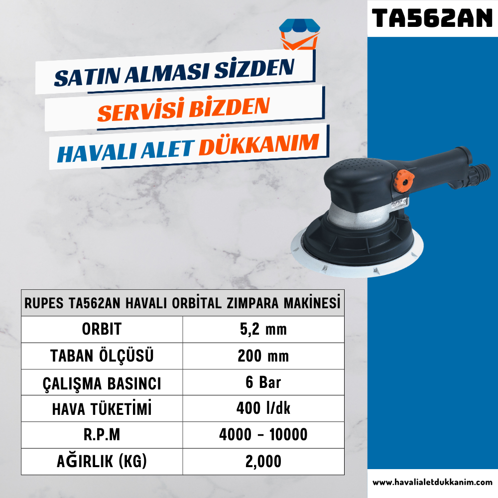 RUPES TA562AN Havalı Orbital Zımpara Makinesi 200 mm