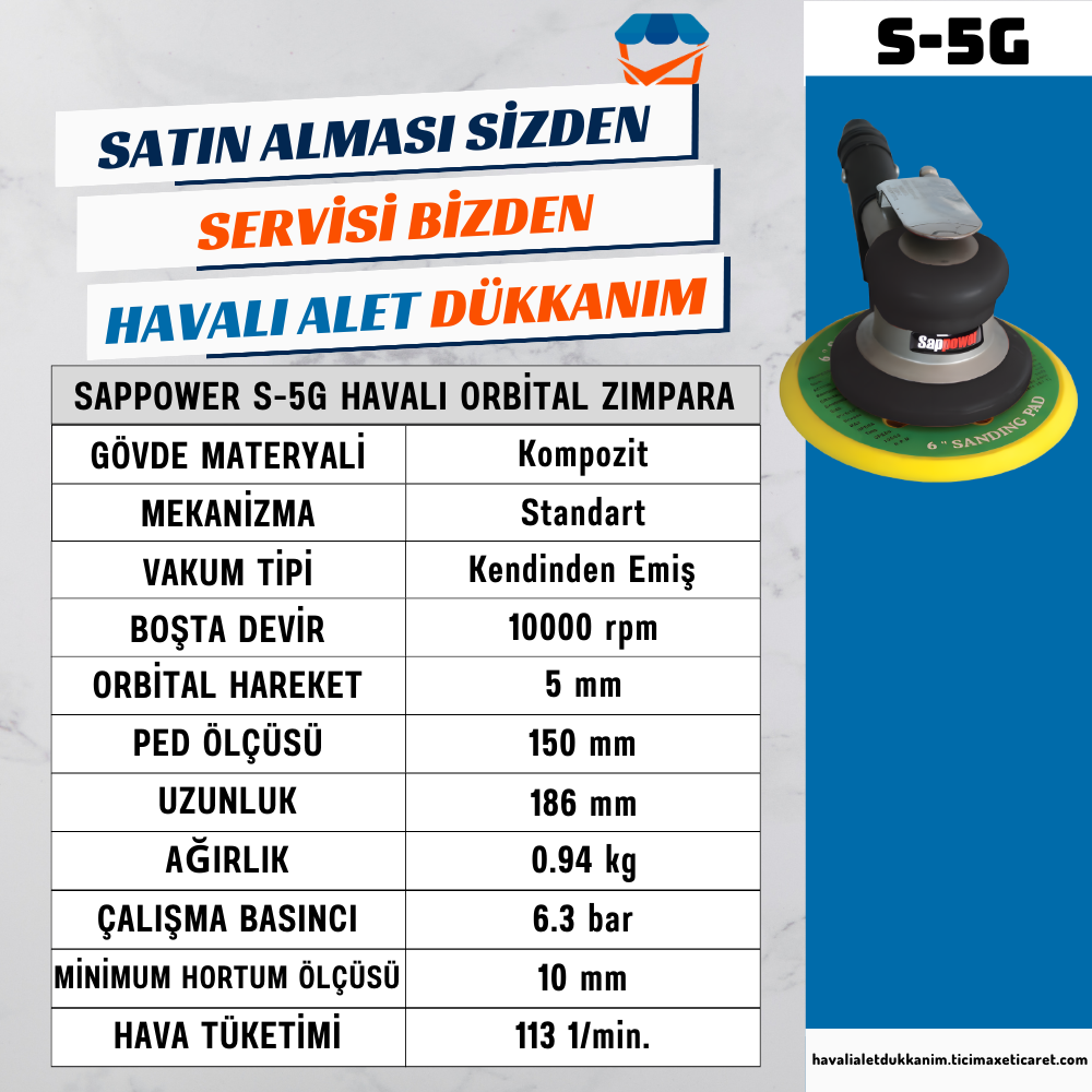 SAPPOWER S-5G Havalı Orbital Zımpara