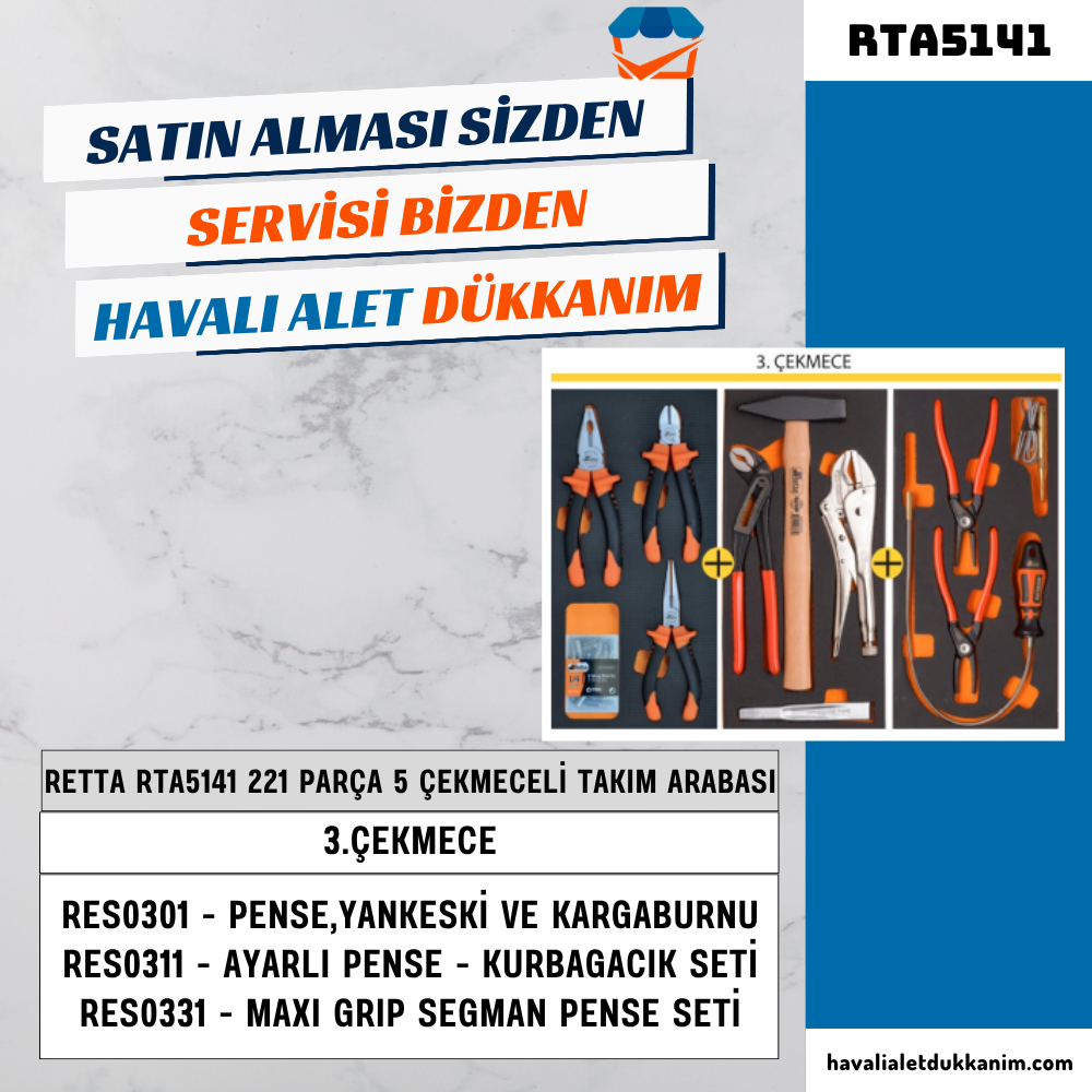 RETTA RTA5141 MONOLINE 221 Parça 5 Çekmeceli Dolu Takım Arabası