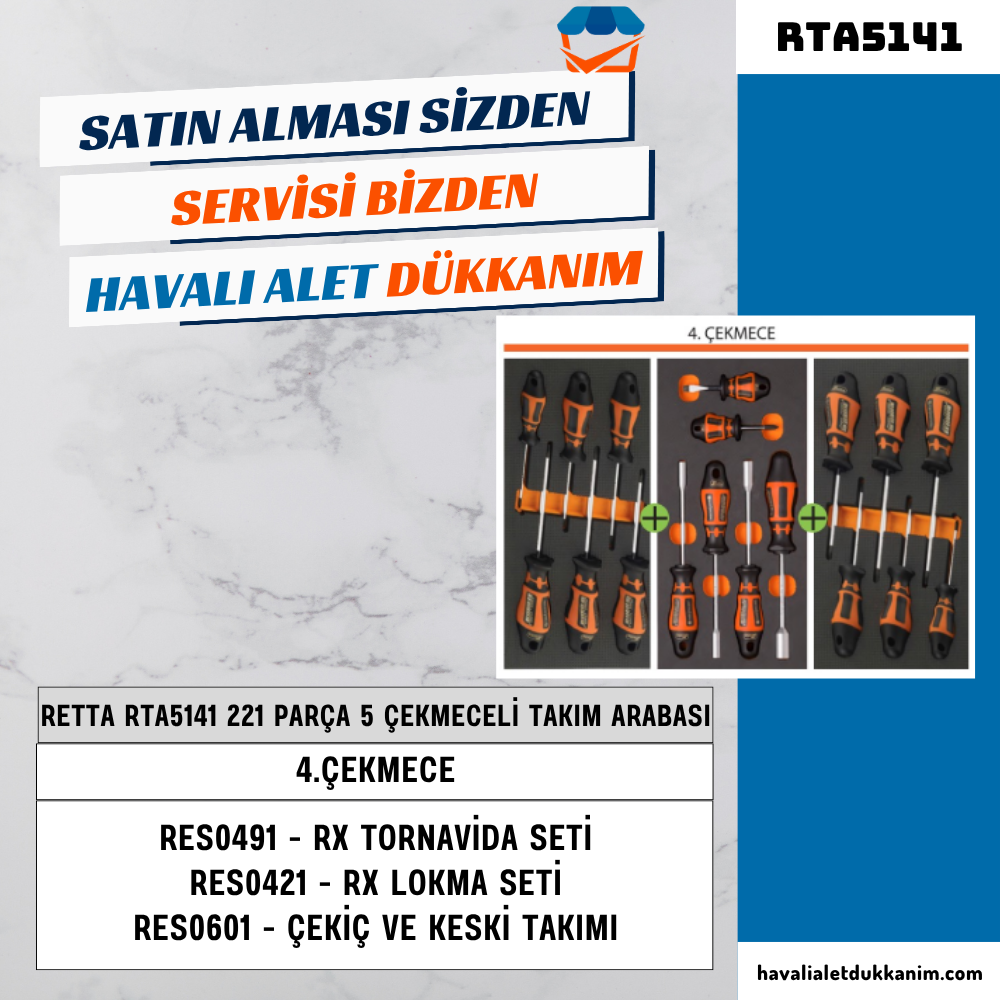 RETTA RTA5141 MONOLINE 221 Parça 5 Çekmeceli Dolu Takım Arabası
