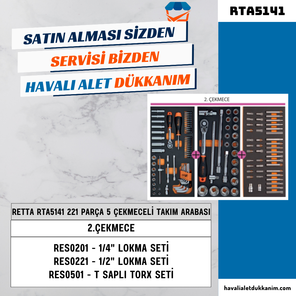RETTA RTA5141 MONOLINE 221 Parça 5 Çekmeceli Dolu Takım Arabası