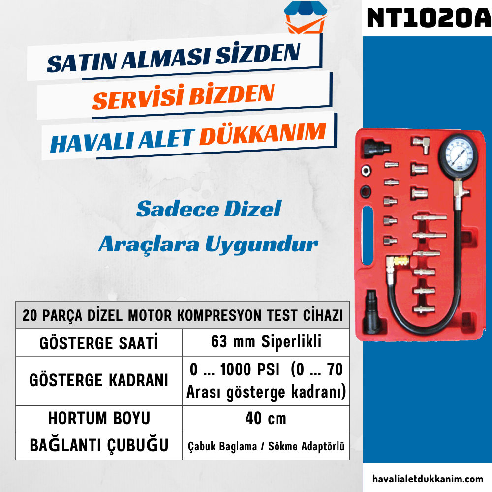 NT Tools NT1020A 20 Parça Dizel Motor Kompresyon Test Cihazı