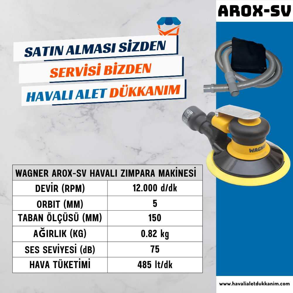 WAGNER AROX-SV Havalı Zımpara Makinesi 150 mm (Toz Torbalı)