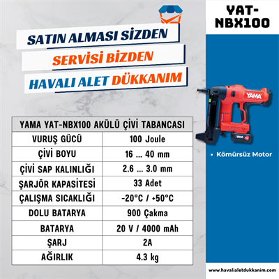 YAMA YAT-NBX100 Akülü Çivi Tabancası 100 Joule Kömürsüz Motor
