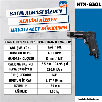 NTAirTools NTX-8301 Havalı Kabzalı Matkap 10 mm