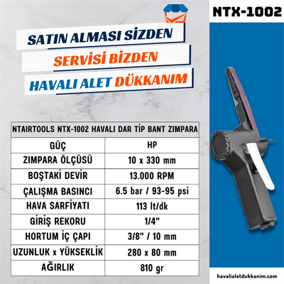 NTAirTools NTX-1002 Havalı Dar Tip Bant Zımpara 10x330 mm