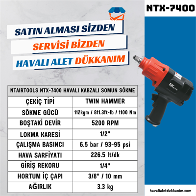 NTAirTools NTX-7400 Havalı Kabzalı Somun Sökme 1/2