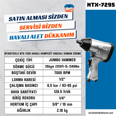 NTAirTools NTX-7295 Havalı Kompozit Kabzalı Somun Sökme 1/2