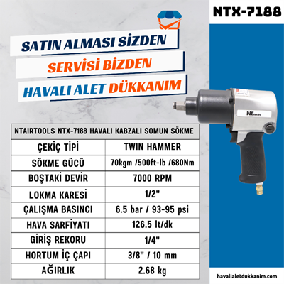 NTAirTools NTX-7188 Havalı Kabzalı Somun Sökme 1/2