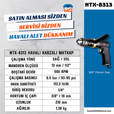 NTAirTools NTX-8313 Havalı Kabzalı Matkap 13 mm