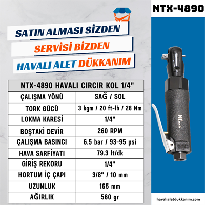 NTAirTools NTX-4890 Havalı Cırcır Kol 1/4