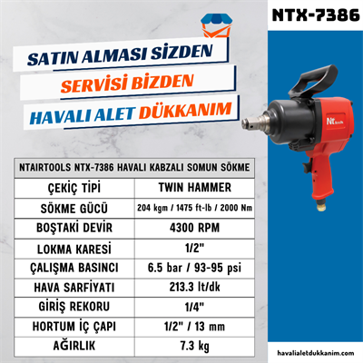 NTAirTools NTX-7386 Havalı Kabzalı Somun Sökme 3/4