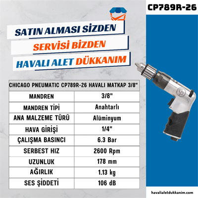 Chicago Pneumatic CP789R-26 Çift Yönlü Havalı Matkap 3/8