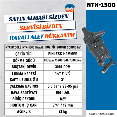 NTAirTools NTX-1500 Havalı Düz Tip Somun Sökme 1½