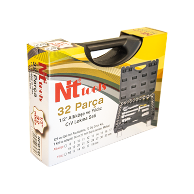 NT Tools NCSET32 Altı Köşe CrV Lokma ve Yıldız Lokma Seti 32 Parça 1/2