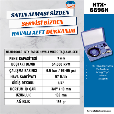 NTAirTools NTX-6696K Havalı Mikro Taşlama Seti 3 mm