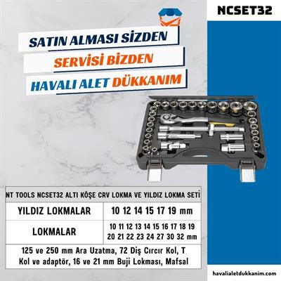 NT Tools NCSET32 Altı Köşe CrV Lokma ve Yıldız Lokma Seti 32 Parça 1/2