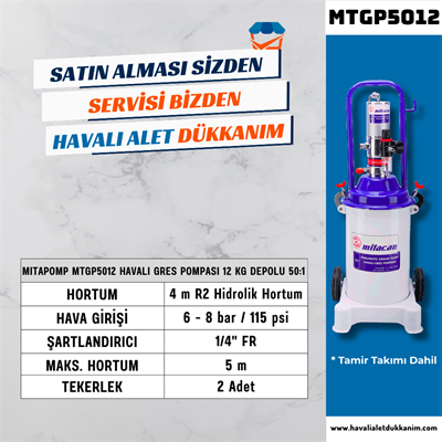 Mitacan Mitapomp MTGP5012 Havalı Gres Pompası 12 Kg Depolu 50:1