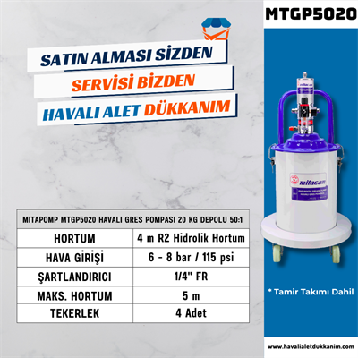 Mitacan Mitapomp MTGP5020 Havalı Gres Pompası 20 Kg Depolu 50:1