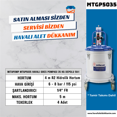 Mitacan Mitapomp MTGP5035 Havalı Gres Pompası 35 Kg Depolu 50:1