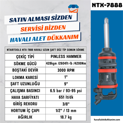 NTAirTools NTX-7888 Havalı Uzun Şaft Düz Tip Somun Sökme 1