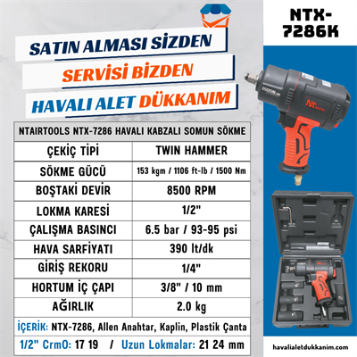 NTAirTools NTX-7286K Havalı Kompozit Kabzalı Somun Sökme Seti 1/2