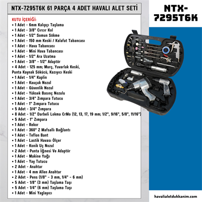 NTAirTools NTX-7295T6K 61 Parça 4 Adet Havalı El Aleti Seti