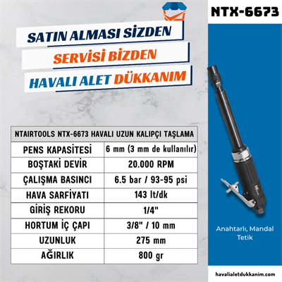 NTAirTools NTX-6673 Havalı Uzun Kalıpçı Taşlama 6 mm