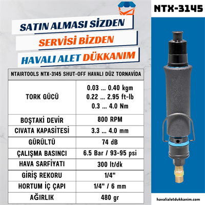 NTAirTools NTX-3145 Shut-Off Havalı Düz Tornavida 6 mm 800 RPM