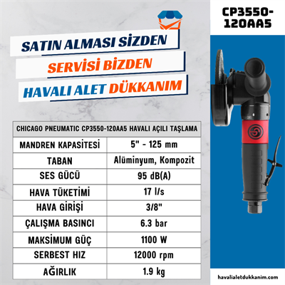 Chicago Pneumatic CP3550-120AA5 Havalı Açılı Taşlama Makinesi 125 mm
