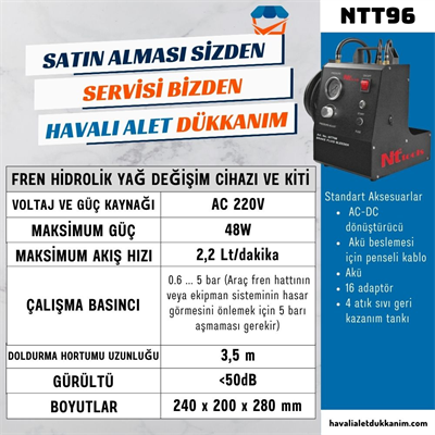 NT Tools NTT96 Fren Hidrolik Yağ Değişim Cihazı ve Kiti