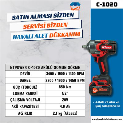 NTPOWER C-1020 Akülü Somun Sökme 1/2