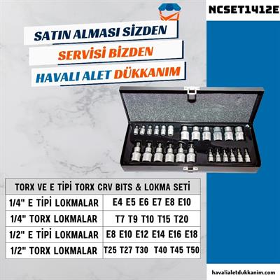 NT Tools NCSET1412E Torx ve E Tipi Torx CrV Bits & Lokma Seti 25 Parça 1/4 ve 1/2