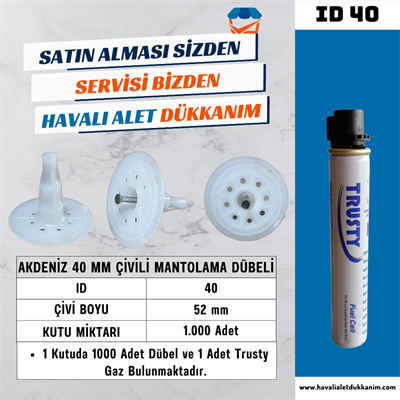Akdeniz 40 mm Çivili Mantolama Dübeli 1000 Adet/Koli + 1 Adet Gaz
