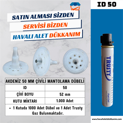 Akdeniz 50 mm Çivili Mantolama Dübeli 1000 Adet/Koli + 1 Adet Gaz