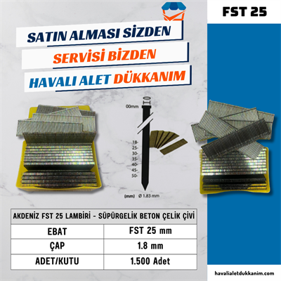 AKDENİZ FST 25 Lambiri - Süpürgelik Beton Çelik Çivi 1.500 Adet/Kutu