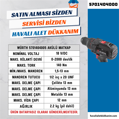 Würth 5701404000 Akülü Matkap Bataryasız