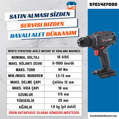 Würth 5701427000 Akülü Matkap ve Vidalama Makinesi Bataryasız