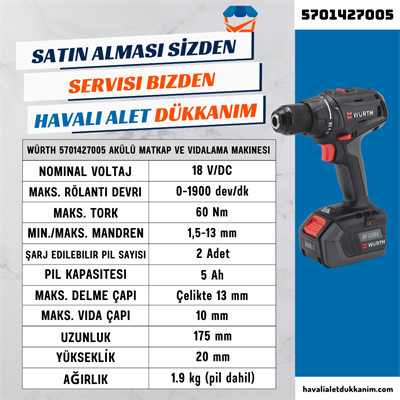 Würth 5701427005 Akülü Matkap ve Vidalama Makinesi