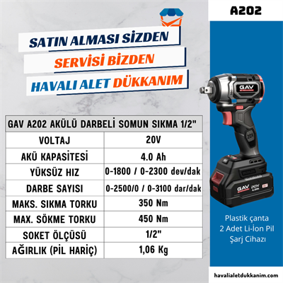 GAV A202 Akülü Darbeli Somun Sıkma 1/2