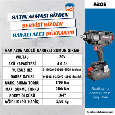 GAV A205 Akülü Darbeli Somun Sıkma 3/4